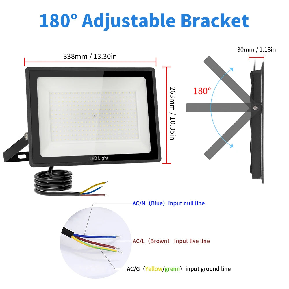 projecteur led moderne 220v 100w 200w 300w noir bras articulé extérieur ip67
