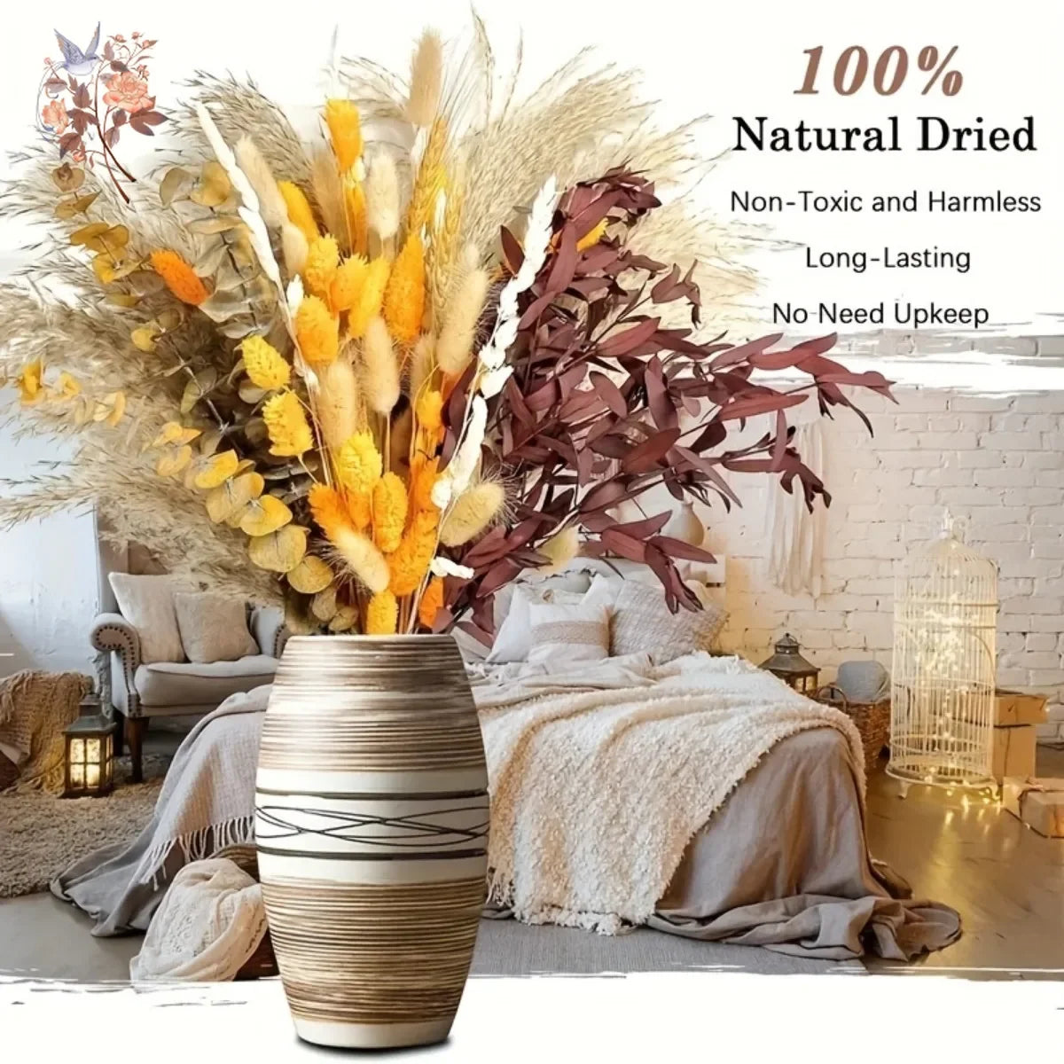 bouquets fleurs séchées naturelles blanc beige orange automne décoration maison halloween Thanksgiving rustic