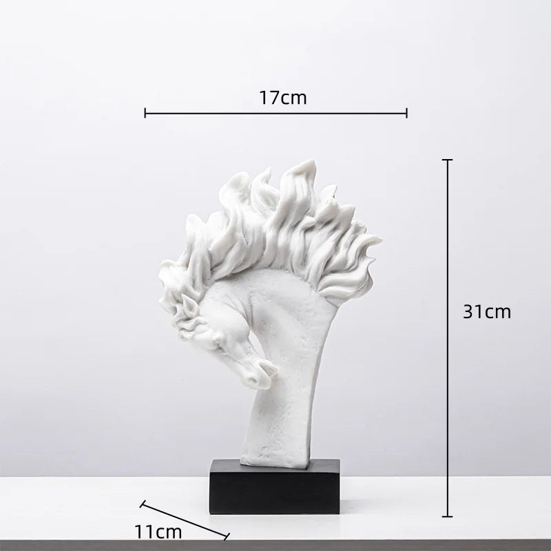 statuette cheval stylisé crinière ondulée moderne transparente doré blanc base carrée noire décoration maison