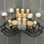 étagère salle bain moderne fer noir blanche grille métallique adhésive cosmétique rangement angle mur