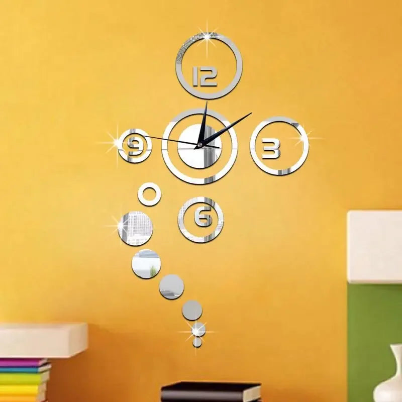 horloge murale moderne chiffres brillants argent doré salon décoration circulaire aiguilles heures
