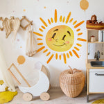 stickers muraux dessin animé soleil souriant arc ciel enfant chambre salon decoration murale jaune