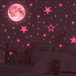 sticker mural lumineux lune étoiles bleu vert rose chambre enfants décoration maison moderne adhésif
