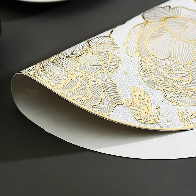 set table rond motif floral peonies polyester or blanc moderne decoration intérieur festive mariage