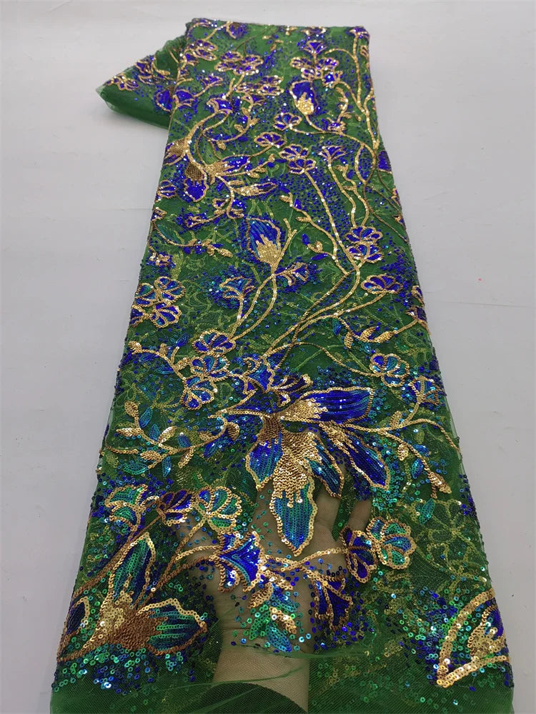 tissu décoratif floral brodé dorées translucide vert rose violet 100% polyester