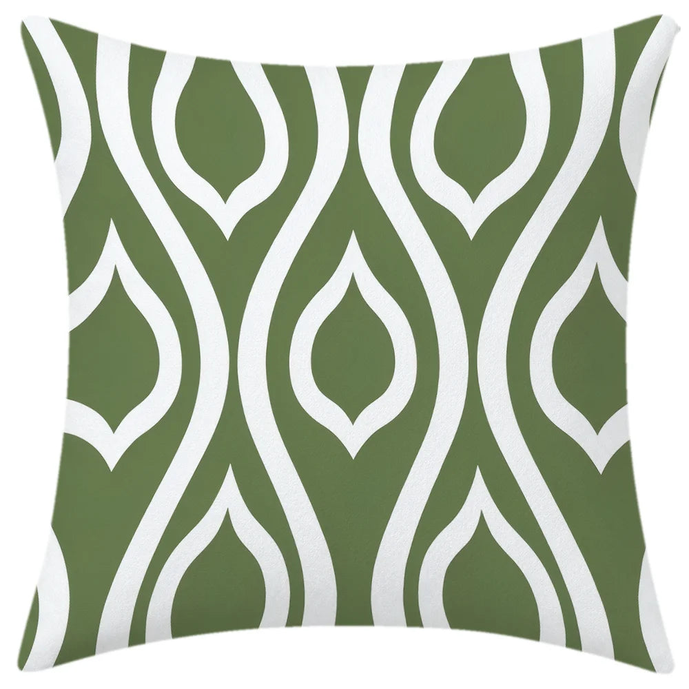 lot housses coussin vert clair motifs géométriques modernes salon maison