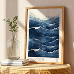 affiche murale toile abstraite ondes bleues moderne sans cadre salon wabi sabi