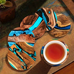 coasters bois naturel moderne 10cm marron bleu turquoise décoration table maison respectueux environnement