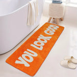 tapis orange moderne lettres blanches antidérapant polyester salle bain cuisine