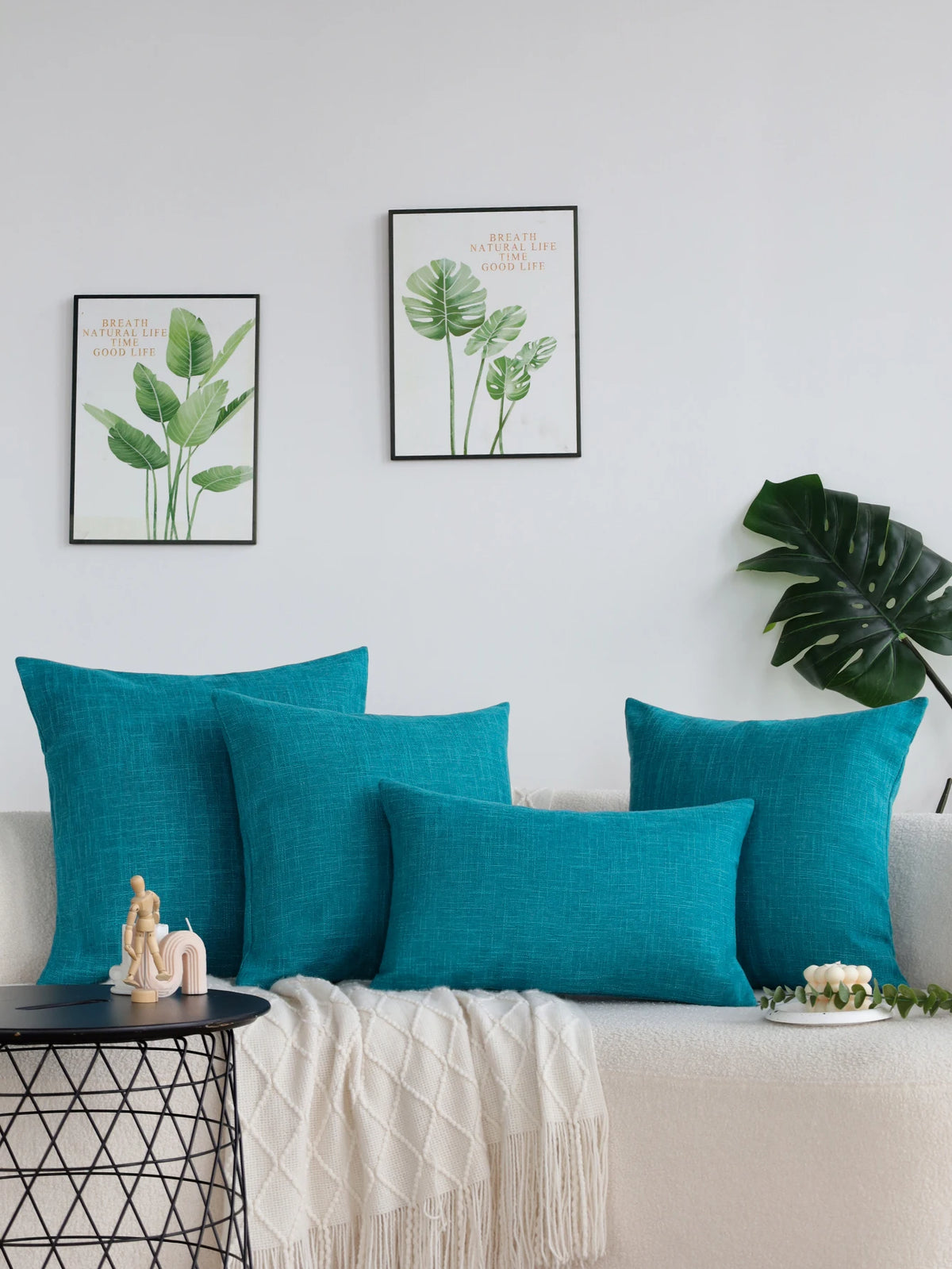 housses coussin lin nordique bleu turquoise moderne 45x45cm 30x50cm 50x50cm respectueuses environnement decoration maison