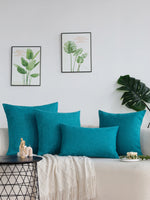 taie d'oreiller bleu turquoise lin moderne 45x45cm carré nordique fixations respectueux environnement decoration maison