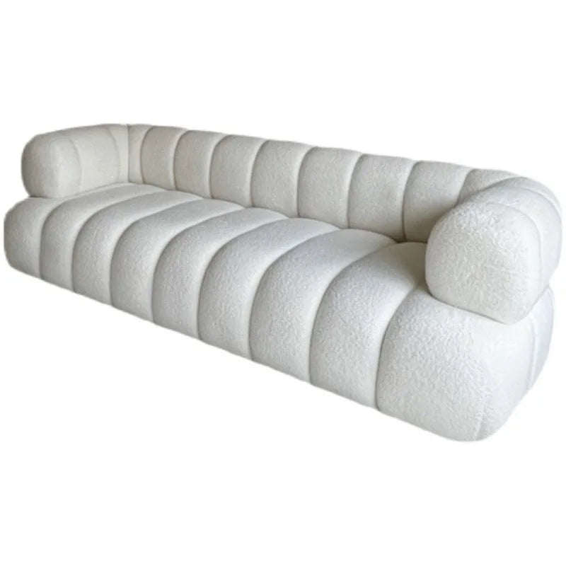 canapé moderne scandinave blanc angle boutons adhésif salon contemporain minimaliste