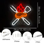 néon lumineux barbecue steak fourchette couteau flamme porc kebab rouge blanc moderne fixations murales