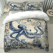 housse couette pieuvre carte marine navires compas nautique vintage artistique motifs océans