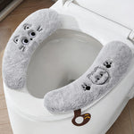 couvre siege toilette peluche blanc jaune imprimé chien doux decoratif anneaux métalliques salle bain