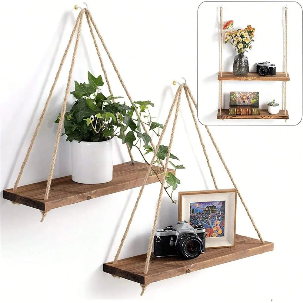 étagère suspendue bois naturel moderne étagère murale flottante plante cadre photo horloge tableau vase