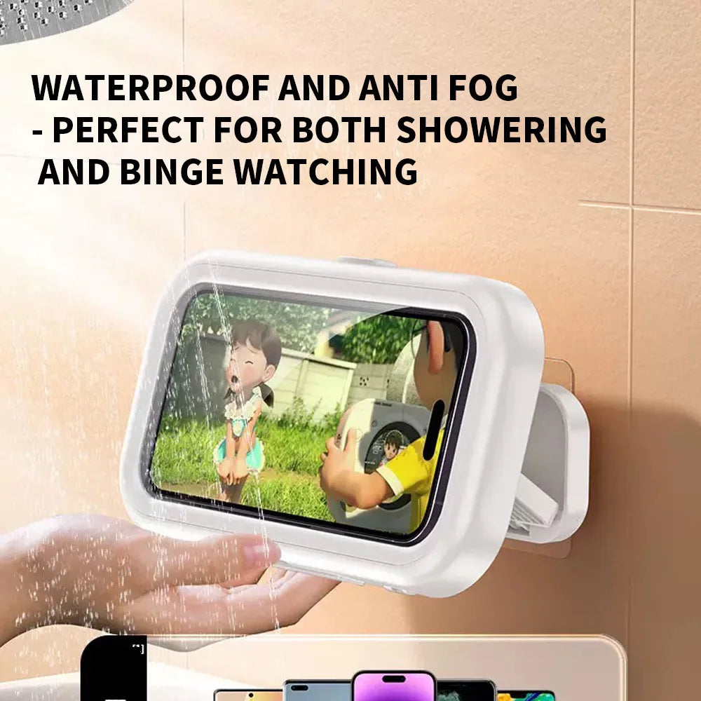 support téléphone étanche salle bain blanc transparent moderne adhésif film protecteur