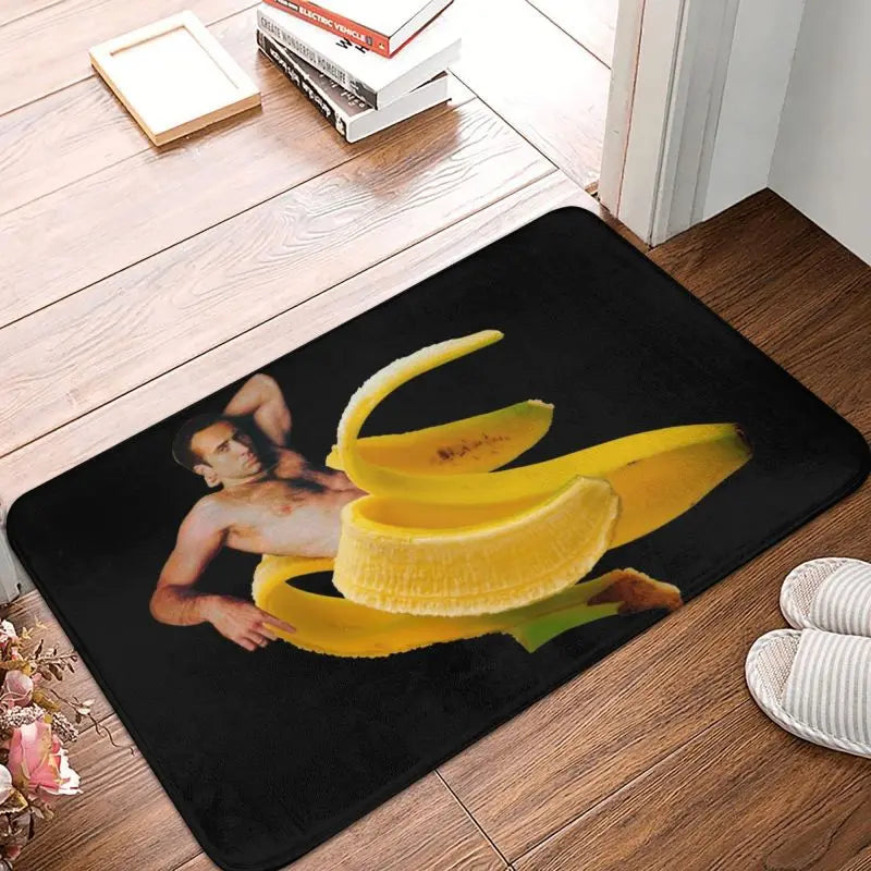 tapis moderne anti dérapant polyester noir jaune vert banane