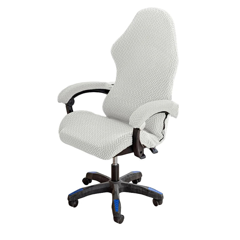 Housse chaise jeu polyester jacquard moderne noire carreaux géométriques zip ceinture