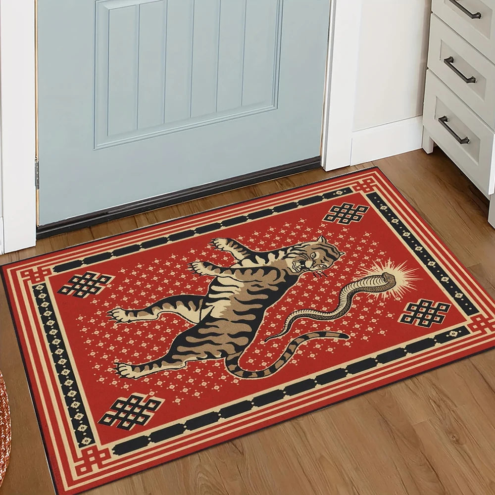 tapis moderne tigre stylisé vert orange rouge noir blanc 30x50cm 40x60cm 50x80cm