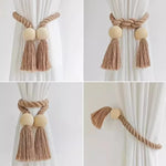 boucle rideau boho bois franges simples coton beige blanc moderne maison
