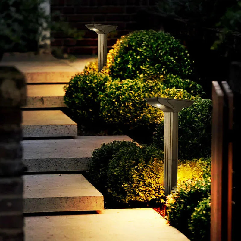 Lampe solaire ip65 gris métallisé minimaliste deux niveaux luminosité adaptable jardin patioextérieur led