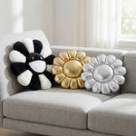 coussin fleuri moderne noir blanc doré argenté coton polyester lavable salon