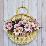 paniers suspendus tressés wicker fleurs artificielles bohème rustique décoration murale cache pots