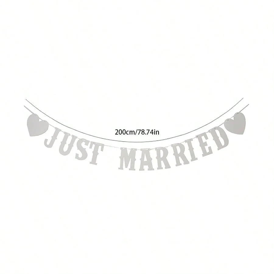 guirlande juste married blanc argenté lettres relief coeurs occasion mariage anniversaire festive suspension okolets