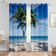 rideau plage palmiers tropical sable océan décor chambre salon polyester facile entretien