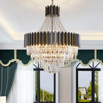 lustre led moderne élégant cristal noir doré transparent salon restaurant