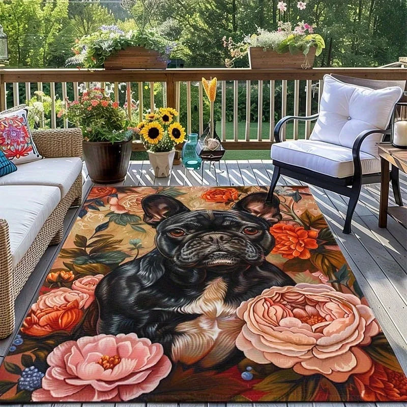 tapis fleuré moderne polypropylène antidérapant extérieur intérieur salon chambre vert clair rose