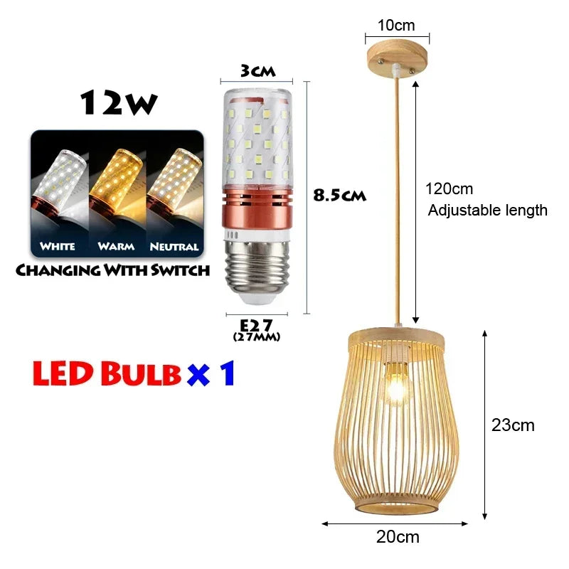 suspension lumineuse bois tressée moderne ampoule led câble électrique chambre salon