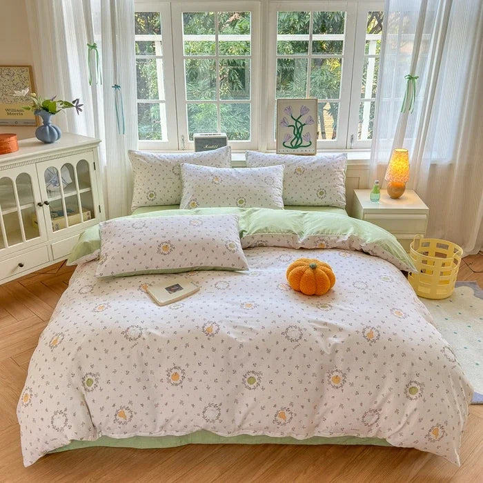 ensemble literie floral vintage 100 coton blanc rose vert bleu beige