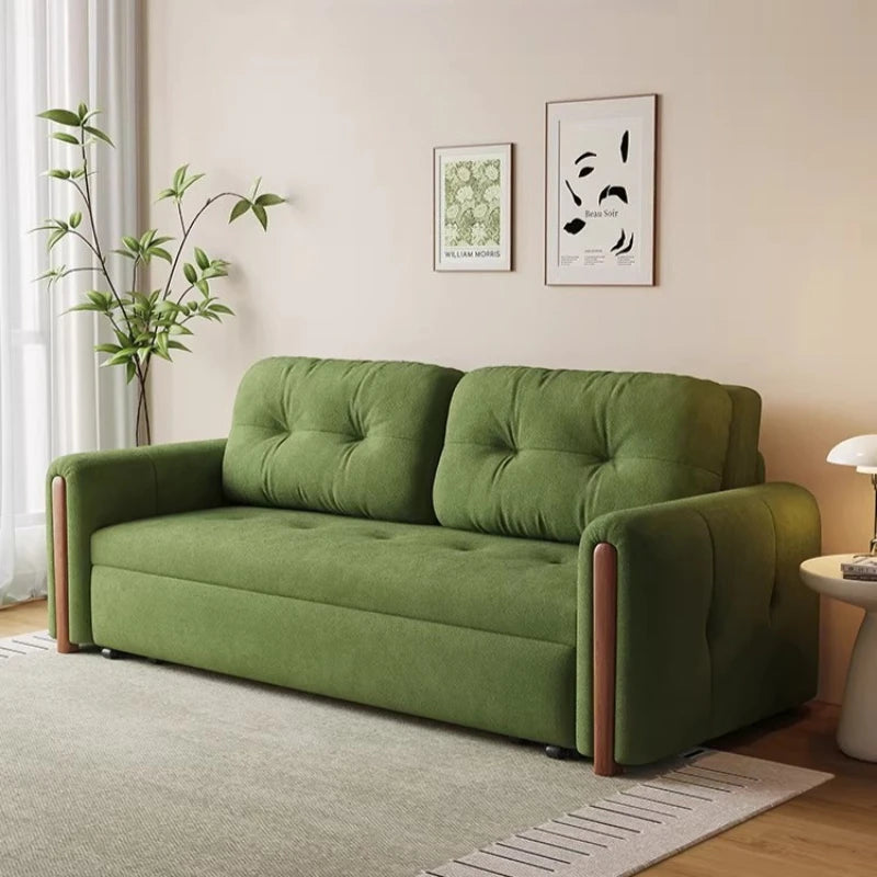 canapé lit moderne velours vert coussins minimaliste assemblage facile multifonctionnel salon