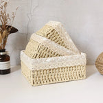 paniers rangement tissu dentelle beige rustique boho chic set trois tailles différentes