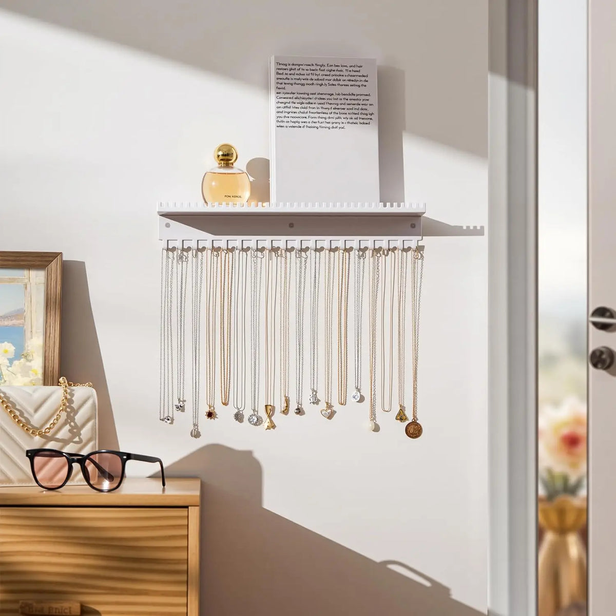 support mural bijoux blanc moderne 56 crochets plateau rangement adhésif facile
