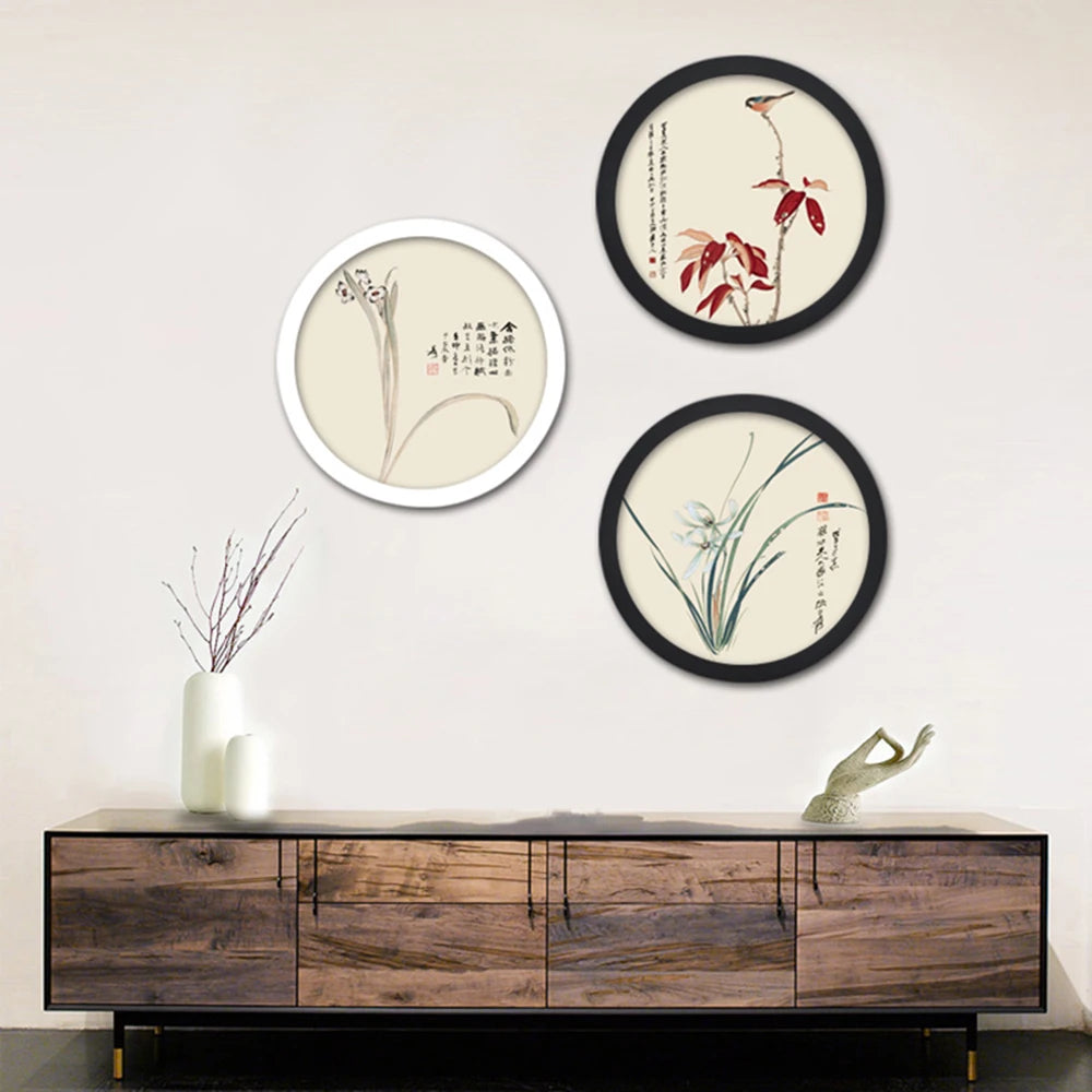 cadre photo rond moderne noir blanc aquarelle décoration zenintérieur vases fleurs séchées