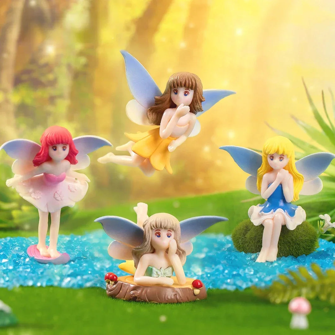 figurines fées résine vert rose bleu violet fantaisie enfantine salon décoration artisanale pasteurale papillons