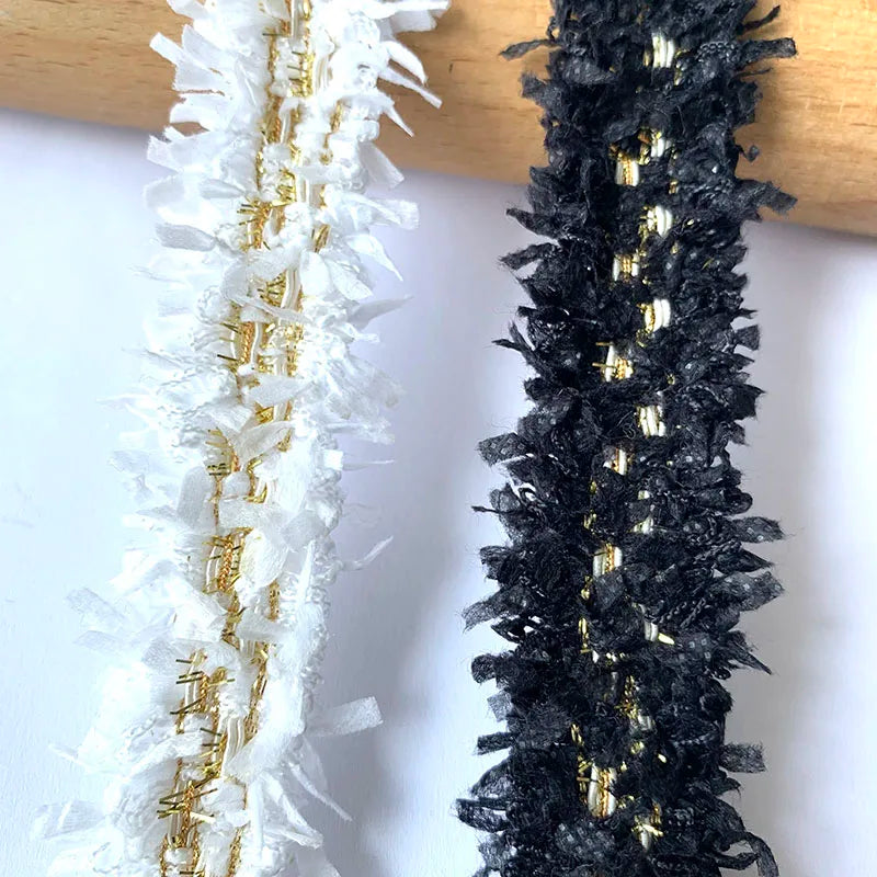 rubans frangés dorés blancs noirs 100 polyester largeur 3cm longueur 2mètres mariage décoration élégante