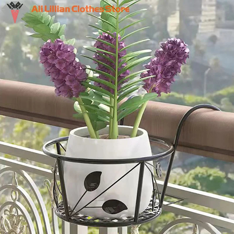 support mural pots fleurs noir blanc marron grille feuilles moderne crochetsextérieur jardin balcon