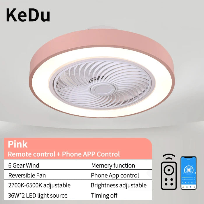 ventilateur lampe led moderne blanc noir doré gris rose bleu rond lisse