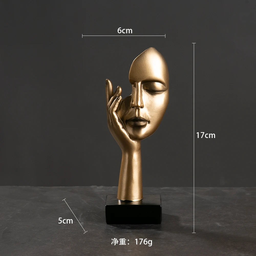 statuettes décoratives visage humain noir blanc doré modernes minimalistes abstraites contemporaines base carrée livres