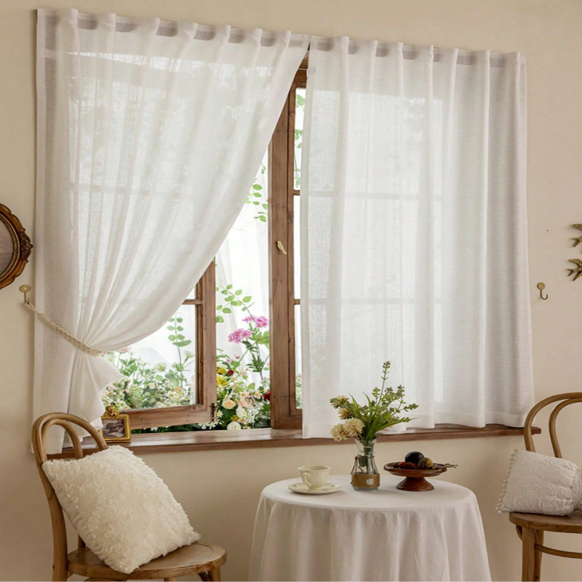 rideau blanc translucide classique toile lin fenêtre plate polyester ruban fixations 100x200cm
