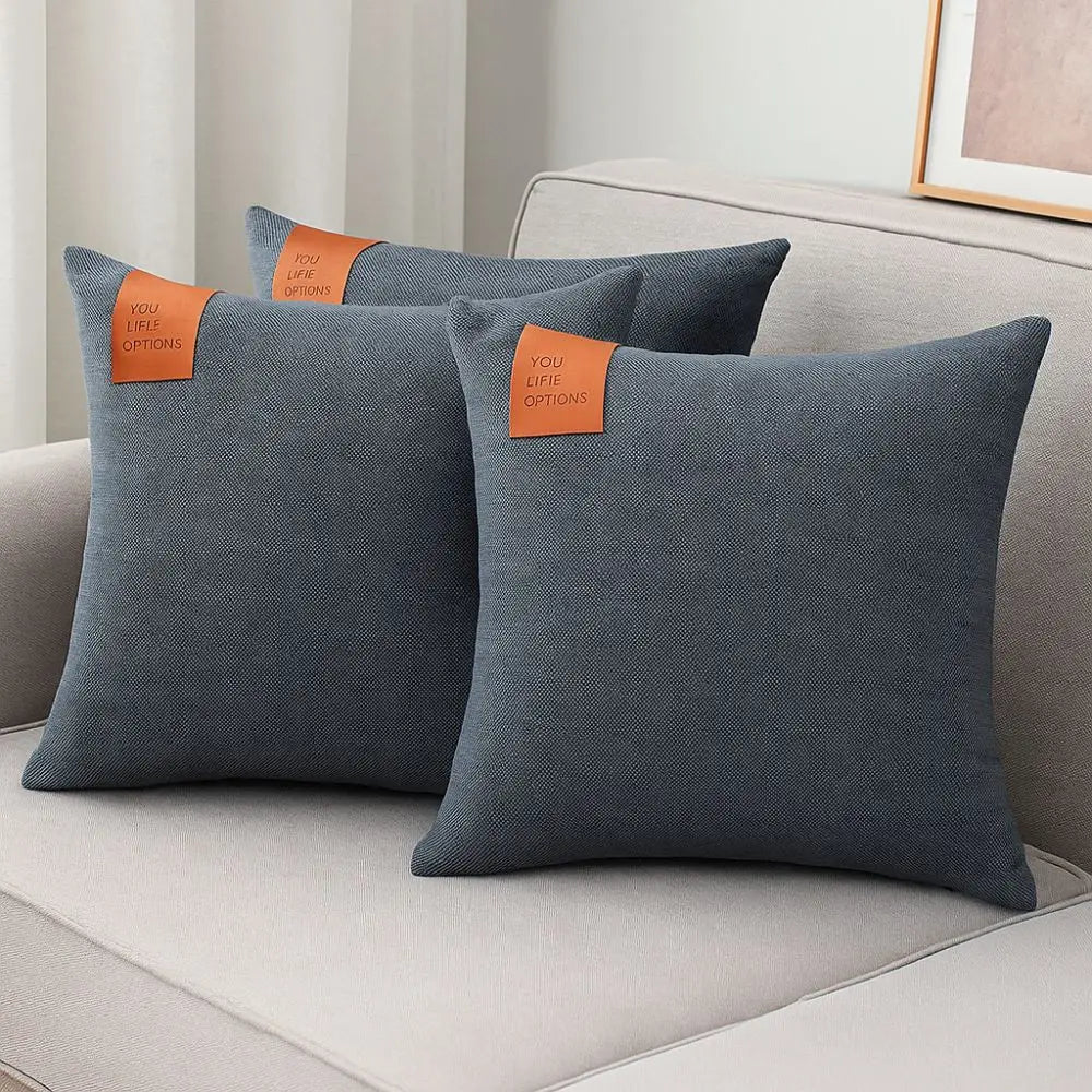 housse coussin moderne géométrique bleu marine marron gris 40x40 50x50 cm polyester coton