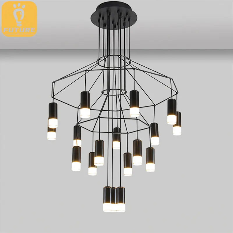 suspension lumineuse moderne minimaliste noir tubes transparents 15 20 sources lumineuses chambre salon étudehôtel