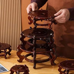 support plante bois sculpté main classique marron foncé orné display stand plantes trépied multifonction