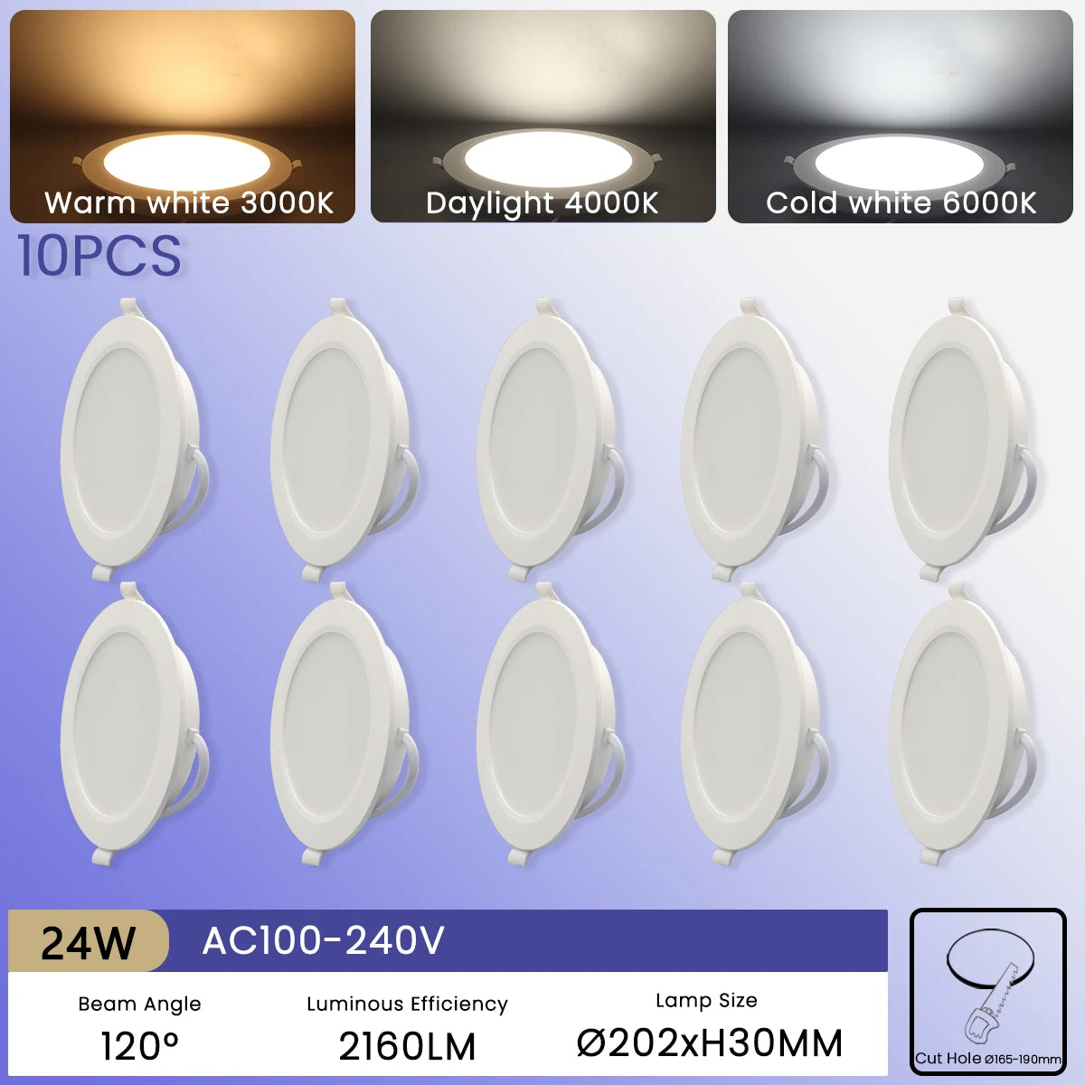 lampe encastrable led blanc moderne clips ac 110 240v 10w 24w