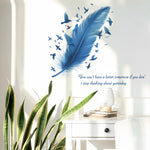 sticker mural moderne plumes oiseaux volant bleu adhésif résistant eau dimension 65x53 cm chambre