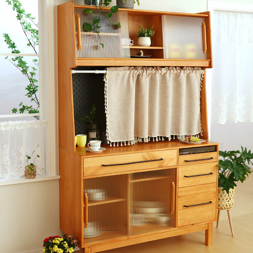 rideau rustique polyester beige clair franges cuisine salon simple élégant